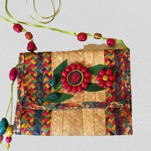 Cross body Bag woven straw Hand made cute!